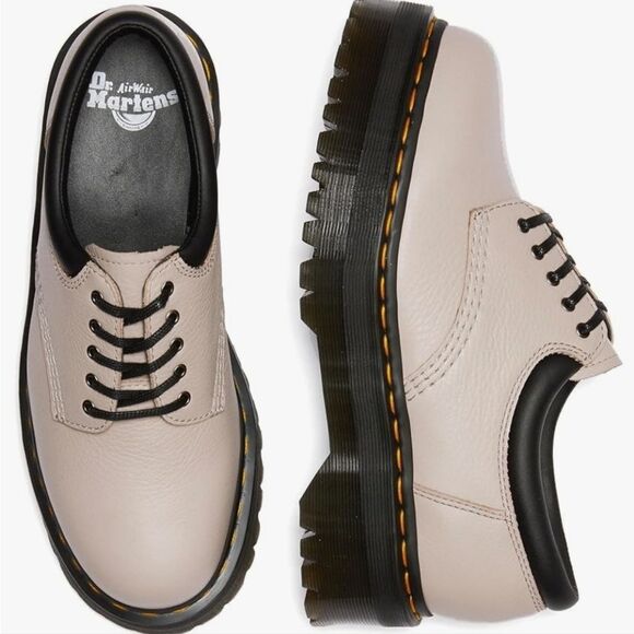 🩵NIB Dr. Martens Taupe 8053 Quad Retro Pisa Leather Platform Oxfords Size 8 - Picture 4 of 16
